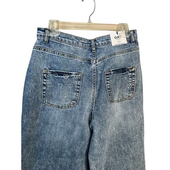 OAT High Rise Wide Leg Jeans Heart Denim Medium Wash Blue Womens Size 6/28 NEW - Picture 3 of 7